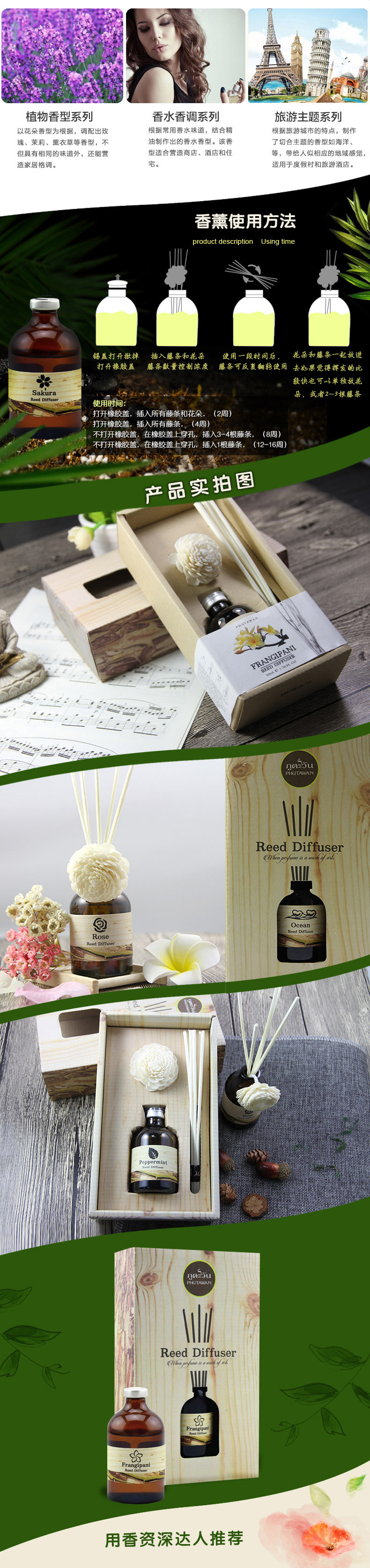 Тайский ароматический диффузор с палочками Phutawan Reed Diffuser 50 мл.Thailand