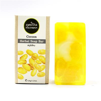 Тайское травяное мыло ручной работы Шелковый кокон Phutawan Cocoon HERBAL SOAP BAR 120 гр