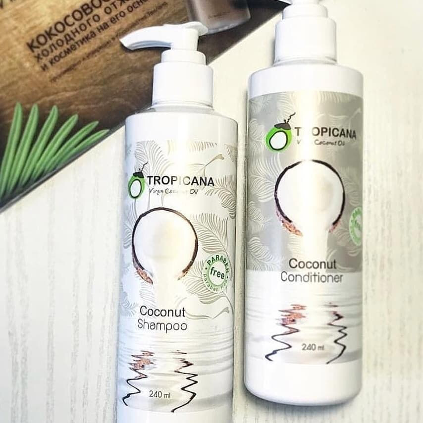 Тропикана натуральный Кокосовый шампунь и кондиционер для волос Tropicana Virgin Coconut Oil shampoo and conditioner купить в Москве и Московской области.